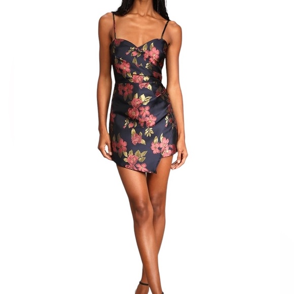 Navy Blue Floral Jacquard Skort Romper - Picture 1 of 5